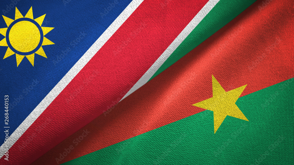 Namibia and Burkina Faso two flags textile cloth, fabric texture 