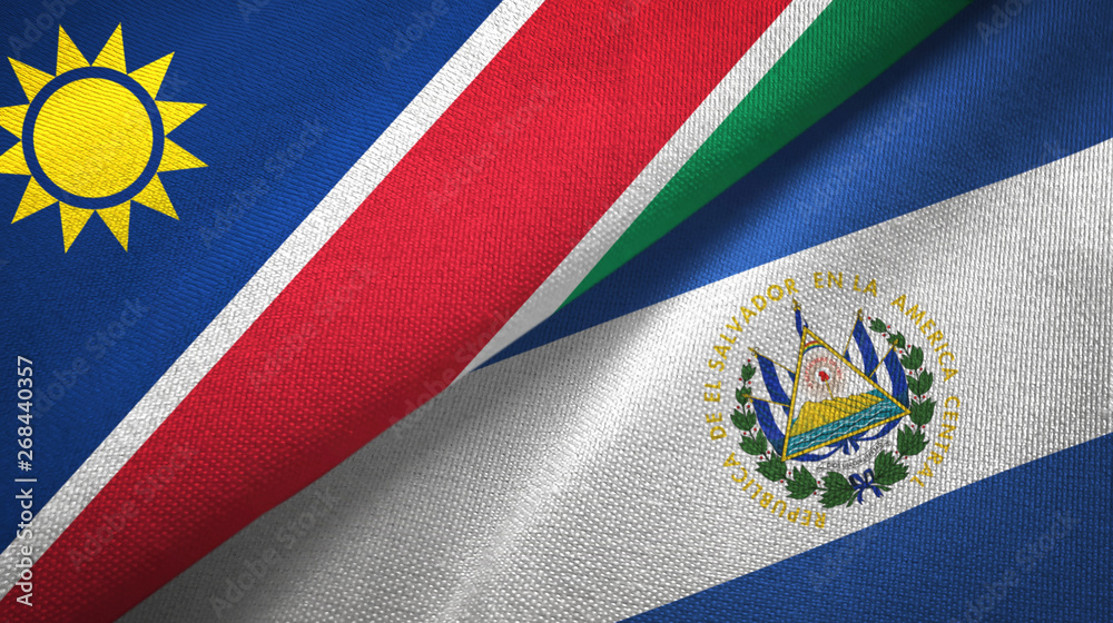 Namibia and El Salvador two flags textile cloth, fabric texture