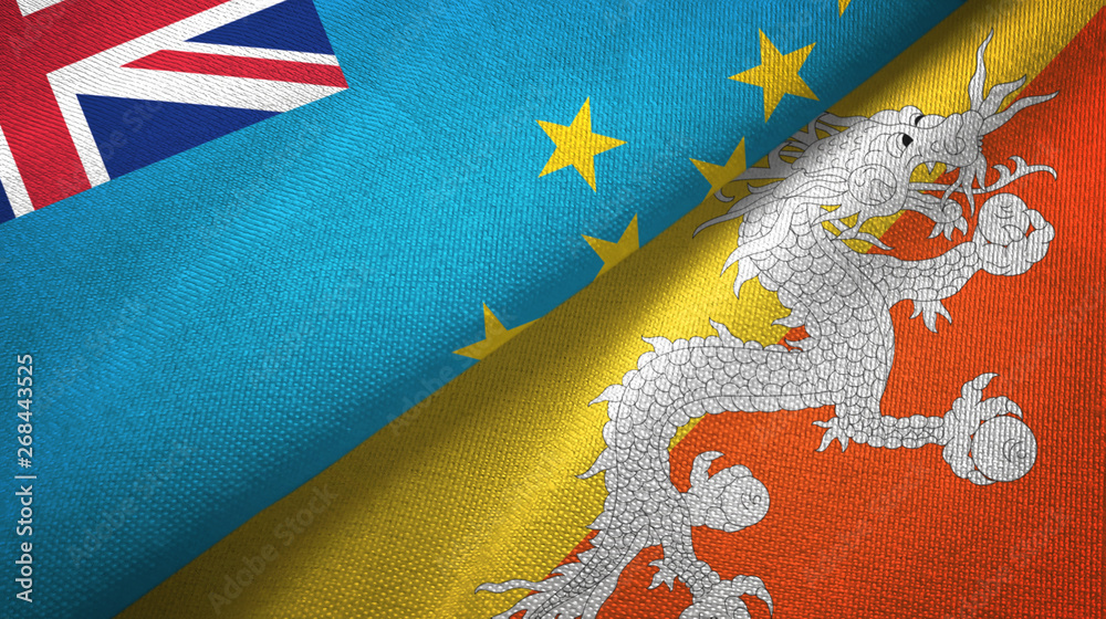 Tuvalu and Bhutan two flags textile cloth, fabric texture 
