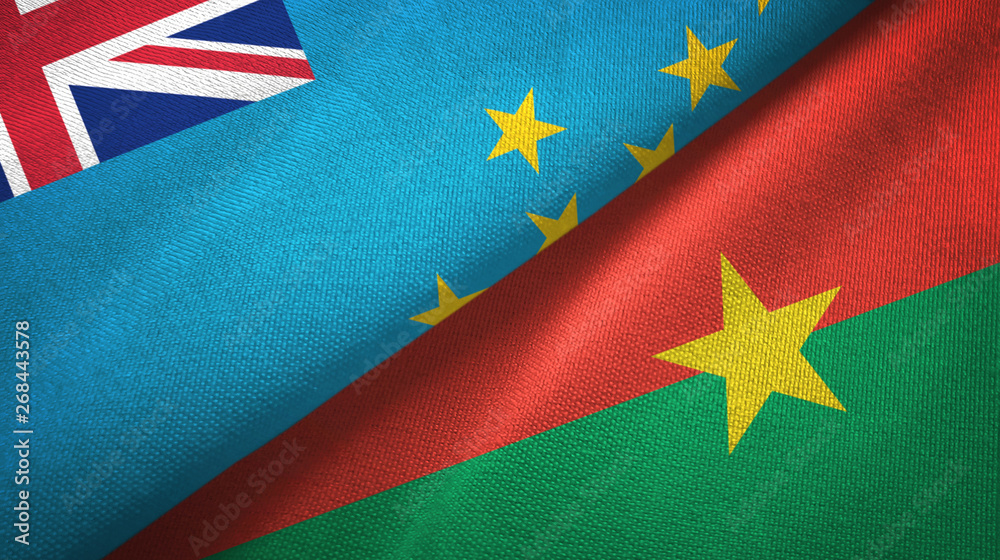 Tuvalu and Burkina Faso two flags textile cloth, fabric texture 
