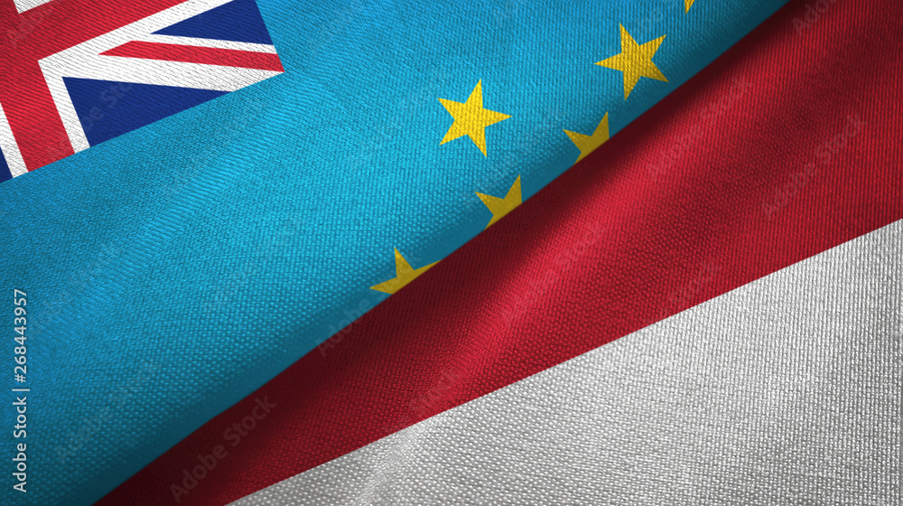 Tuvalu and Indonesia two flags textile cloth, fabric texture Tuvalu and Indonesia two flags textile cloth, fabric texture
