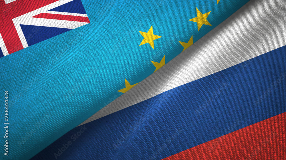 Tuvalu and Russia two flags textile cloth, fabric texture Tuvalu and Russia two flags textile cloth, fabric texture