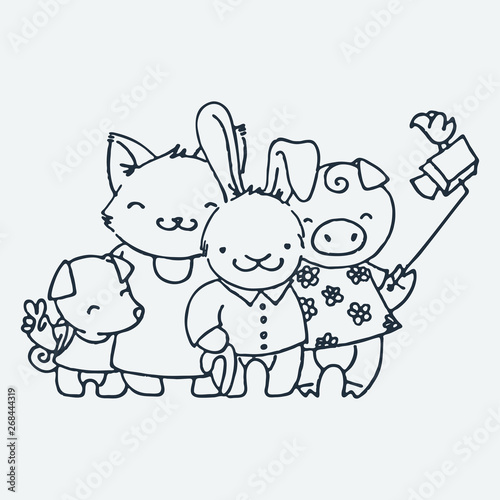 Cute little tourist animals, cartoon hand drawn vector illustration. Cute for baby coloring pages, t-shirt print and other
