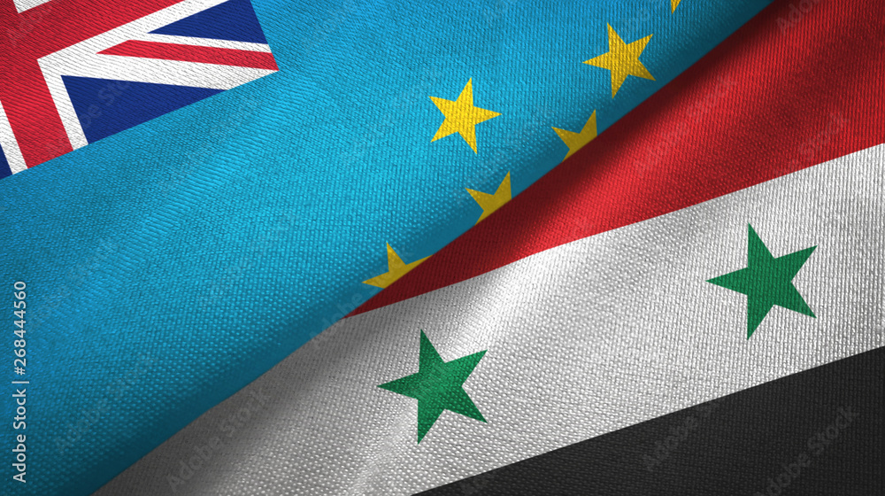 Tuvalu and Syria two flags textile cloth, fabric texture Tuvalu and Syria two flags textile cloth, fabric texture