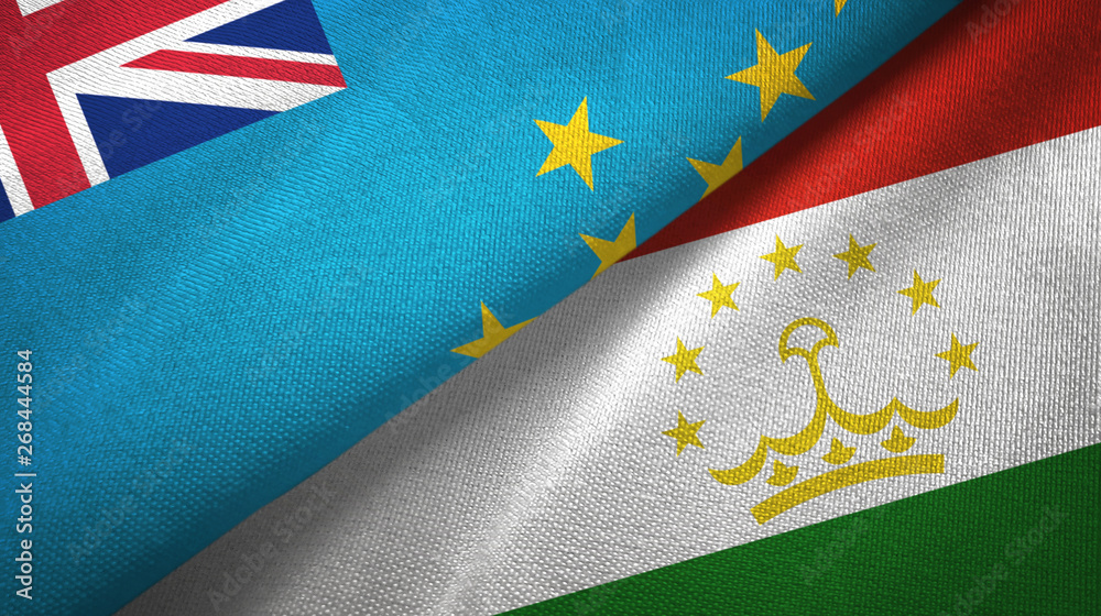Tuvalu and Tajikistan two flags textile cloth, fabric texture Tuvalu and Tajikistan two flags textile cloth, fabric texture