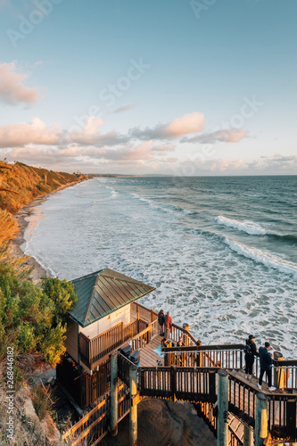 Staircase and the Pacific Ocean at Swami's Beach, in Encinitas, San Diego County, California photo