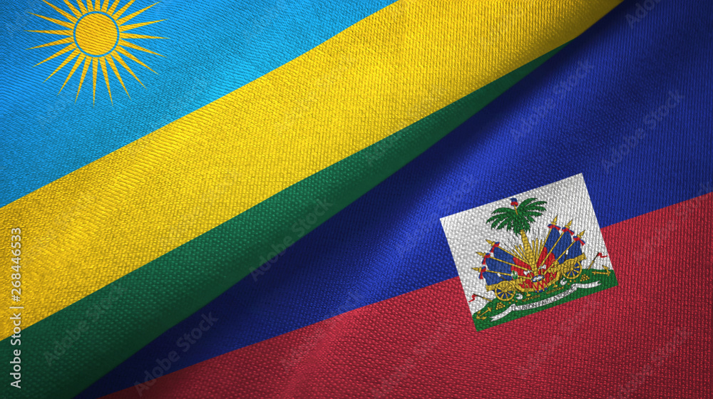 Fototapeta premium Rwanda and Haiti two flags textile cloth, fabric texture