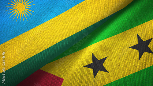 Rwanda and Sao Tome and Principe two flags textile cloth, fabric texture photo