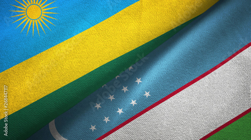 Rwanda and Uzbekistan two flags textile cloth, fabric texture