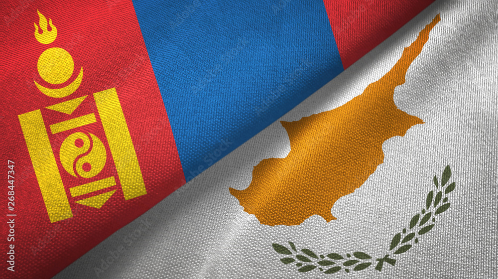 Mongolia and Cyprus two flags textile cloth, fabric texture Mongolia and Cyprus two flags textile cloth, fabric texture