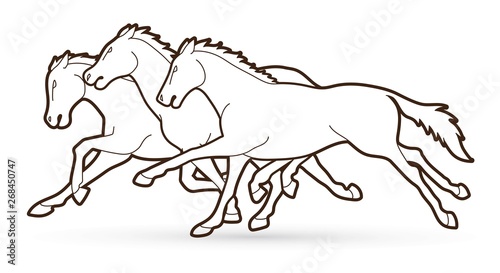 Group of Horses running cartoon graphic vector