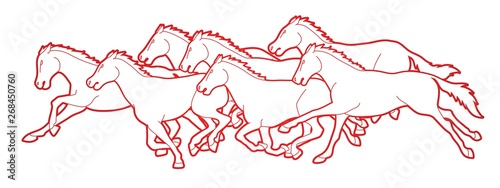 Group of seven Horses running cartoon graphic vector