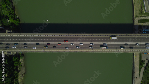 Wallpaper Mural Drone's Eye View - Top down view of urban traffic jam on bridge Torontodigital.ca