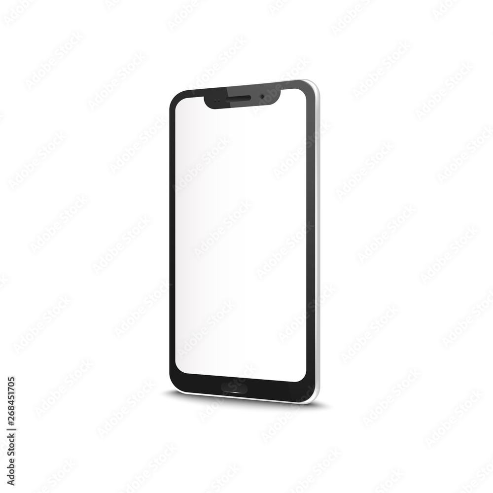 Smart or cell phone with blank screen vector mockup isolated on white background. Smart or cell phone with blank screen vector mockup isolated on white background.