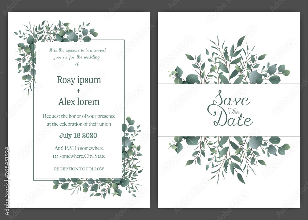 Fototapeta Greenery Wedding Invitation ,Template Eucalyptus Wedding Invitation.