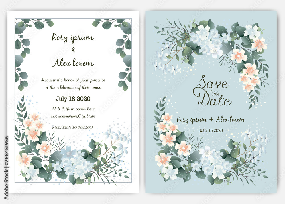 Fototapeta Greenery Wedding Invitation ,Template Eucalyptus Wedding Invitation.