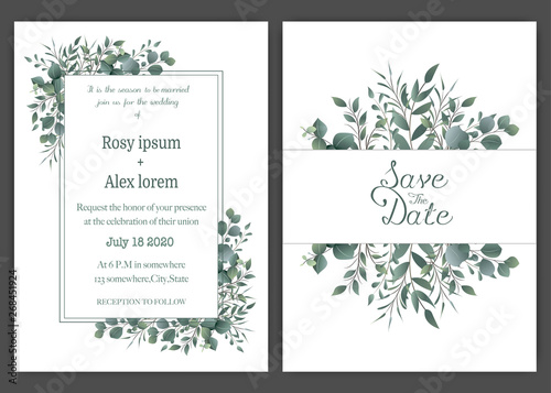Greenery Wedding Invitation  Template Eucalyptus  Wedding Invitation.