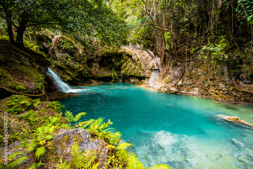 Kawasan Falls on Cebu island in Philippines  turquoise waterfalls