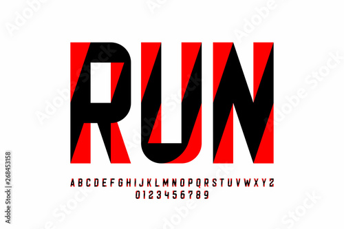 Sport style modern font, alphabet letters and numbers
