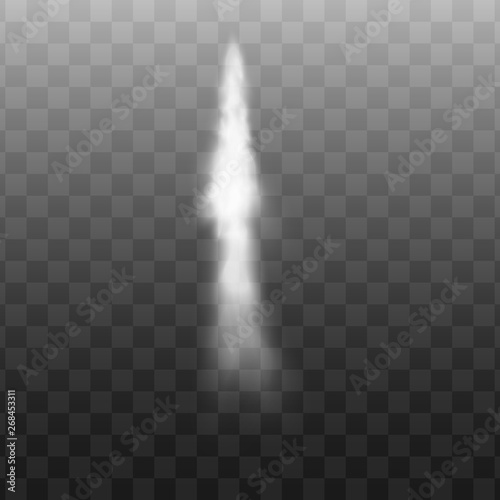 White airplane smoke trail from jet airplane or rocket, fast motion effect of fog and vapor line with smoky texture