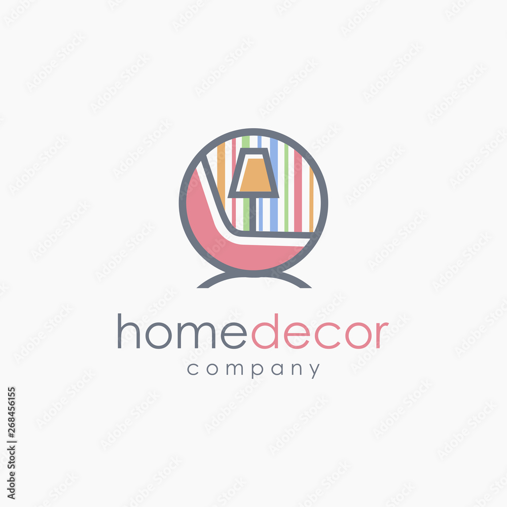 Standing lamp, chair and wallpaper. Home decoration logo icon ...