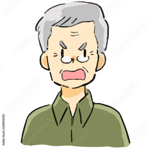 表情　おじいさん　怒る