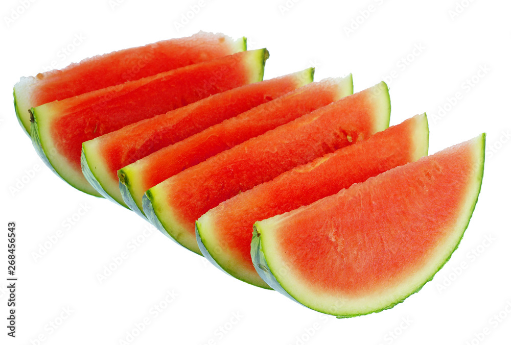 sliced fresh seedless watermelon isolated on white background sliced fresh seedless watermelon isolated on white background