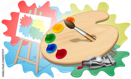 画家のパレットと絵の具