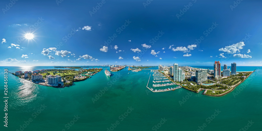 South Pointe Miami Beach aerial panorama 360 x 180