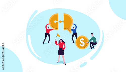 Business concept with simple people character. online ecommerce business in modern flat design template for web landing page, banner, presentation, flyer, poster, social media. Vector illustration - V
