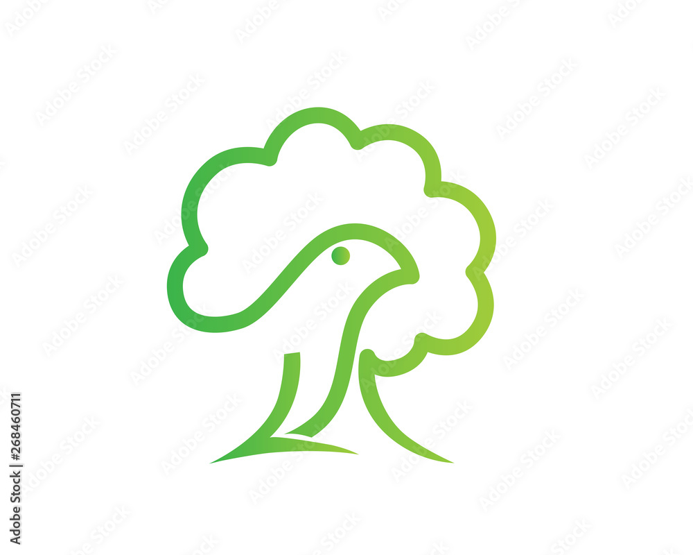 Modern Organic Green Eco Friendy Bird Logo Illustration In Isolated White Background