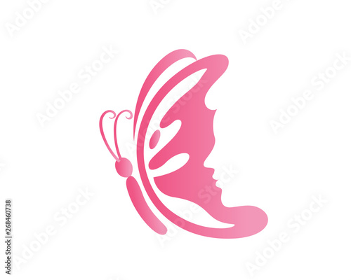 Modern Beauty Healthcare Female Face And Butterfly Logo Illustration In Isolated White Background