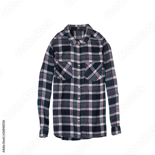 Fashionable concept. Checkered shirtYellow chekcered shirt. Isolate on white background. Female wardrobe