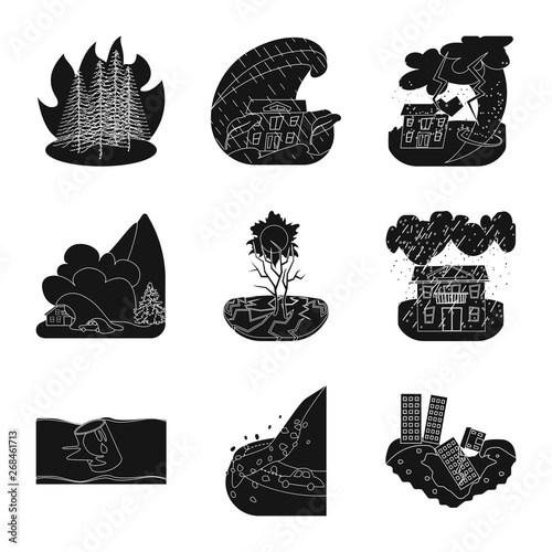Vector illustration of calamity and crash sign. Collection of calamity and disaster stock symbol for web.