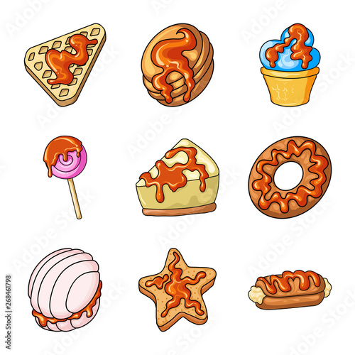 Vector design of dessert and sweet logo. Set of dessert and food vector icon for stock.