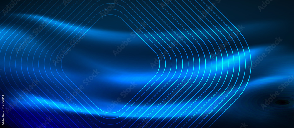 Neon glowing techno lines, hi-tech futuristic abstract background template with square shapes Neon glowing techno lines, hi-tech futuristic abstract background template with square shapes
