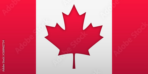 Flag of Canada with maple in paper cut style. Flat design vector illustration.