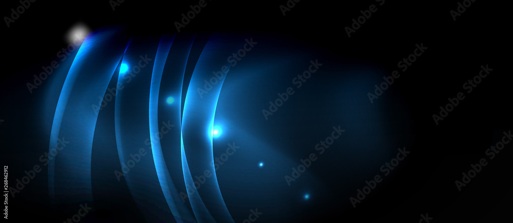 Obraz premium Dark background with neon color waves, vector template
