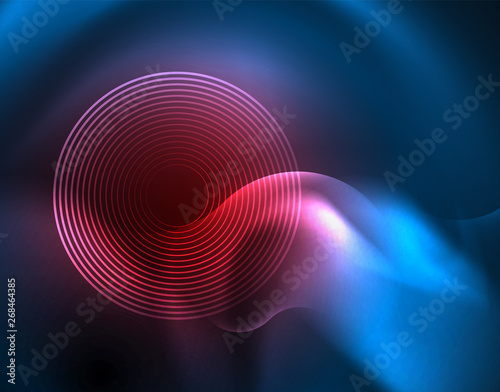 Neon glowing wave lines, blue hi-tech futuristic abstract background template