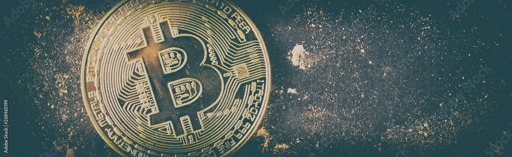 Gold bitcoin on black background Gold bitcoin on black background