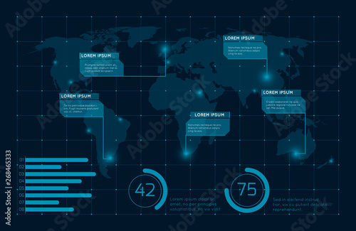 Abstract blue infographic world map vector illustration. World map global, business geography map