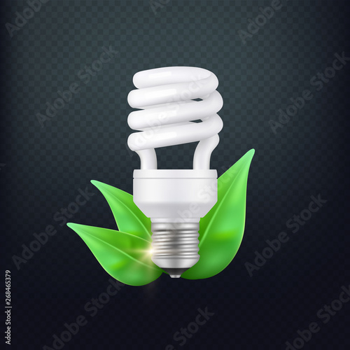 Realistic energy saving lamp vector concept isolated. Illustration of energy power lightbulb, electric lamp realistic