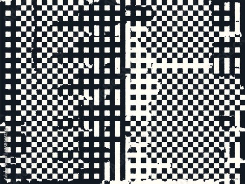 Abstract grunge vector background. Monochrome composition of irregular graphic elements.