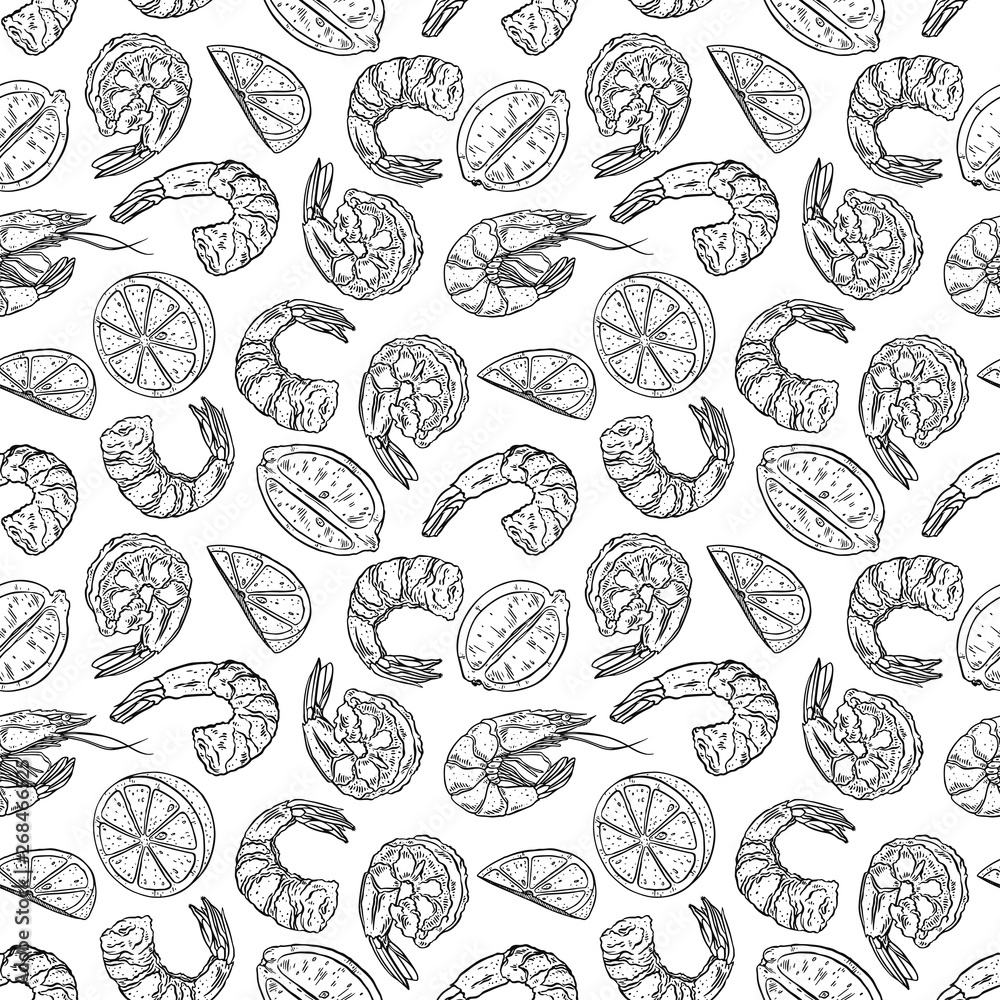 seamless pattern with shrimp and lemon slices seamless pattern with shrimp and lemon slices