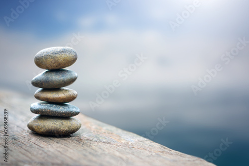 Canvas Print Balance stone with spa on river coast