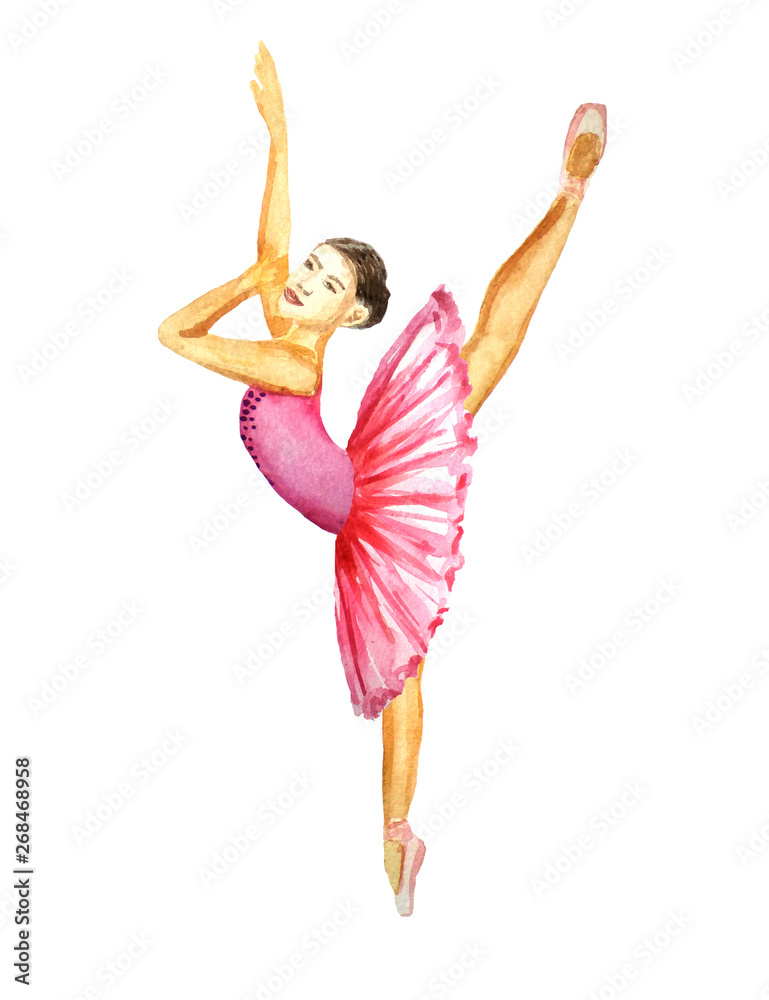 Ballerina dancing girl watercolor painting illustration isolated on white background african european chinese Ballerina dancing girl watercolor painting illustration isolated on white background african european chinese