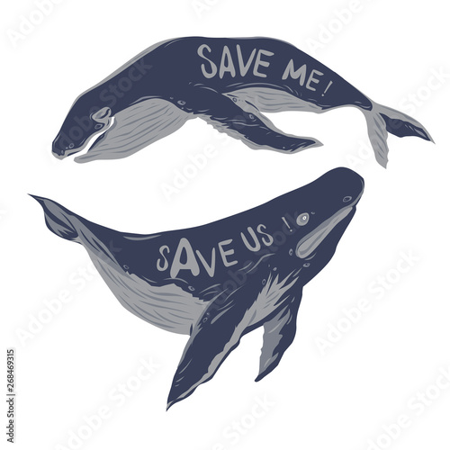 Vector illustration save the whale, ocean, nature, and world campaign