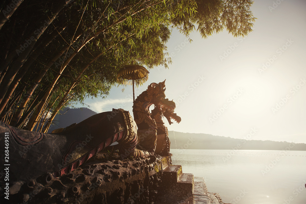Fototapeta premium Bali symbol picture: Pura Ulun Danu Bratan temple on mountain lake