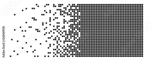 Dissolved filled square dotted vector icon with disintegration effect. Rectangle items are grouped into disappearing filled square form