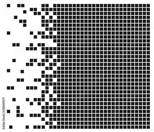 Dissolved filled square dotted vector icon with disintegration effect. Rectangle items are grouped into disappearing filled square form